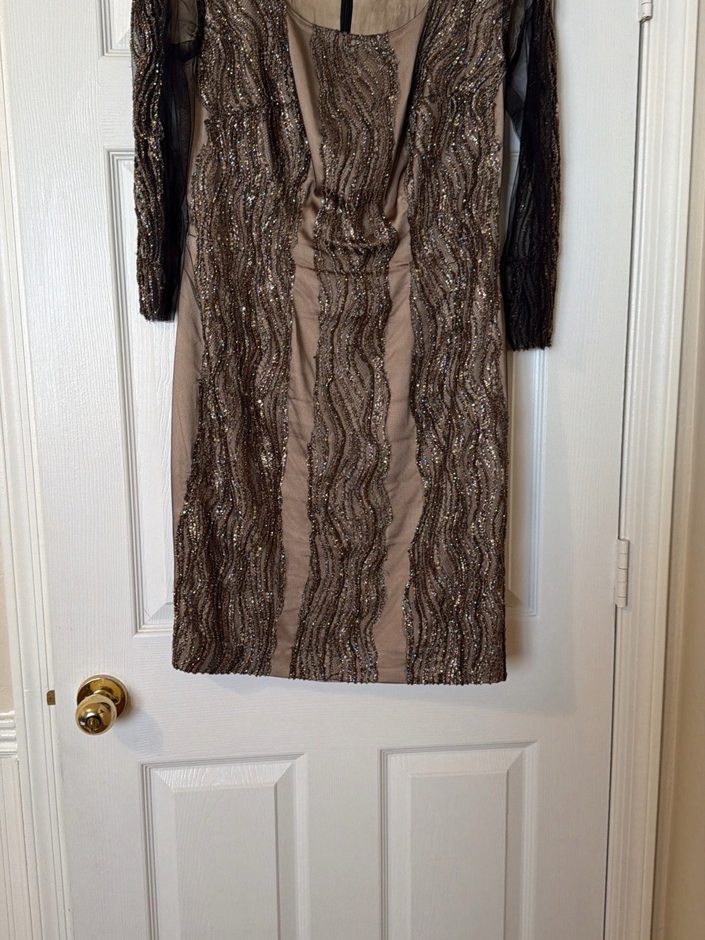 HANDMADE Embellished Taupe Evening Sheath Dress